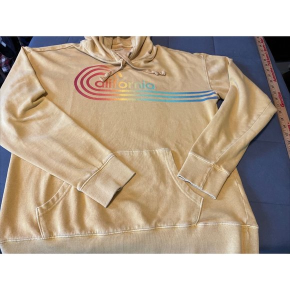 Old Navy Y2K Hoodie Women's Small Yellow California Rainbow Distressed - Picture 7 of 14
